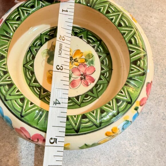 Costa Rican Art Pottery Bowl Geo Floral Motif Trinket Key Dish VTG Chic Decor - Picture 9 of 11